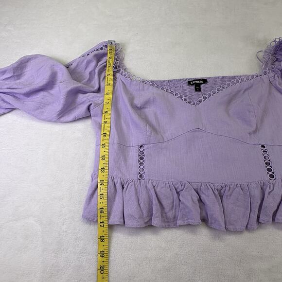 Express Off Shoulder Peplum Corset Cropped Blouse Ruffle Hem Purple Size XL - Picture 13 of 14